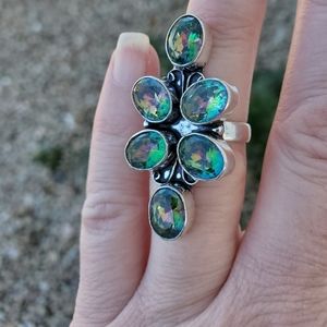 New Multi Mystic Topaz 925 Silver Statement Ring.
